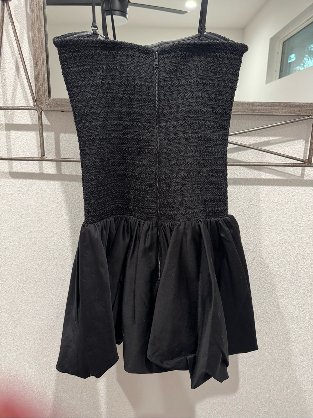 Alice + Olivia Black Smocked Mini Dress with Thin Straps - Picture 3 of 7
